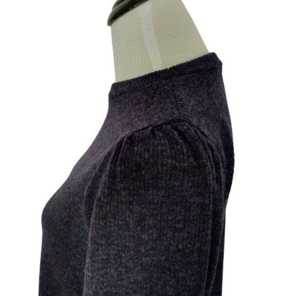 Riah Fashion Navy Blue Knit Ribbed Top Puff Sleeves Relaxed Fit NEW - Picture 7 of 9